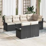 vidaXL Trädgårdsoffset med kudde med lagring 7 pcs Svart Poly rattan