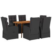 vidaXL Trädgårdsmöbelset 7 pcs Svart konstrotting