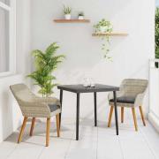 vidaXL Matgrupp 3 pcs Ljusgrå Poly rattan