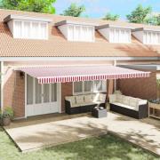 vidaXL Utfällbar markis Röd och Vit 600 × 300 cm Polyester och metall