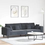 vidaXL Soffa med kudde Mörkgrå 250 x 77 x 76 cm Sammet
