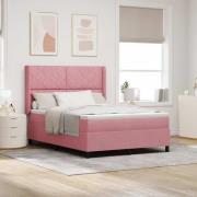 vidaXL Bäddfjäder med huvudgavel Rosa 140 x 190 cm Sammet