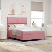 vidaXL Bäddfjäder med madrass med huvudgavel Rosa 140 x 190 cm Sammet