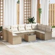vidaXL Trädgårdsoffset med kudde 10 pcs Beige Poly rattan