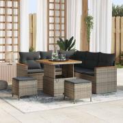 vidaXL Trädgårdsoffset med kudde 8 pcs Grå Poly rattan