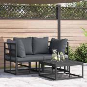 vidaXL Trädgårdsoffset med kudde 3 pcs Svart Aluminium