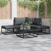 vidaXL Trädgårdsoffset med kudde 5 pcs Svart Aluminium