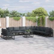 vidaXL Trädgårdsoffset med kudde 10 pcs Svart Aluminium