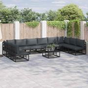 vidaXL Trädgårdsoffset med kudde 11 pcs Svart Aluminium