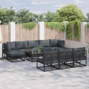 vidaXL Trädgårdsoffset med kudde 10 pcs Svart Aluminium
