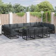 vidaXL Trädgårdsoffset med kudde 14 pcs Svart Aluminium