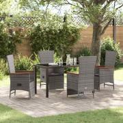 vidaXL Trädgårdsmöbelset med kudde 5 pcs Grå Poly rattan