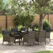 vidaXL Trädgårdsmöbelset med kudde 7 pcs Grå Poly rattan