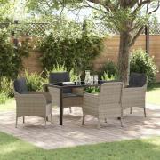 vidaXL Trädgårdsmöbelset med kudde 5 pcs Ljusgrå Poly rattan
