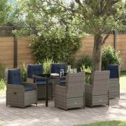 vidaXL Trädgårdsmöbelset med kudde 7 pcs Grå Poly rattan