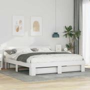 vidaXL Sängram med huvudgavel Vit 200 x 200 cm Massiv furu
