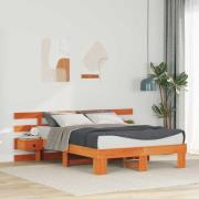 vidaXL Sängram med huvudgavel Brun 120 x 200 cm Massiv furu