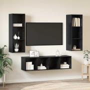vidaXL TV-bänkset 3 pcs Svart ek 37 x 37 x 142.5 cm Konstruerat trä
