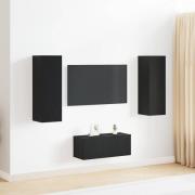 vidaXL TV-bänkset Väggmonterad 3 pcs Svart ek Medium MDF