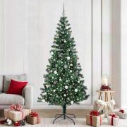 vidaXL Konstgjord julgran med dekorativa strängljus Grön 240 cm PVC