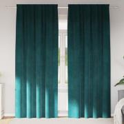 vidaXL Gardiner med gardiner 2 pcs Mörkgrön 140 x 225 cm Sammet