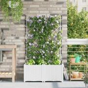 vidaXL Trädgårdsplanterare med trellis 2 pcs Vit 80 x 40 x 143 cm PP