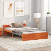 vidaXL Sängram Vaxbrun 195,5 x 140,5 x 51 cm Massiv furu