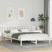 vidaXL Sängram med huvudgavel Vit 150 x 200 cm Massiv furu