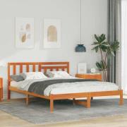 vidaXL Sängram med huvudgavel Vaxbrun 140 x 190 cm Massiv furu
