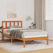 vidaXL Sängram med huvudgavel Vaxbrun 80 x 200 cm Massiv furu