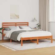 vidaXL Sängram med huvudgavel Vaxbrun 140 x 190 cm Massiv furu