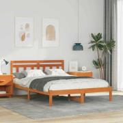 vidaXL Sängram Brun 135 x 190 cm Massiv furu