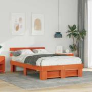 vidaXL Sängram med huvudgavel Vaxbrun 140 x 190 cm Massiv furu