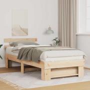 vidaXL Sängram med huvudgavel Brun 90 x 200 cm Massiv furu