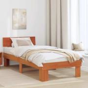 vidaXL Sängram med huvudgavel Vaxbrun 75 x 190 cm Massiv furu