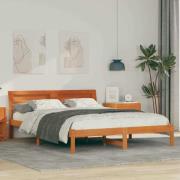 vidaXL Sängram med huvudgavel Vaxbrun 150 x 200 cm Massiv furu