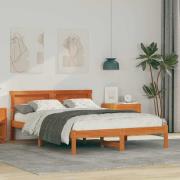 vidaXL Sängram med huvudgavel Vaxbrun 120 x 200 cm Massiv furu