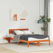 vidaXL Sängram med huvudgavel Vaxbrun 140 x 190 cm Massiv furu