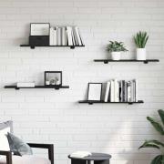 vidaXL Bokhylla Bräda 4 pcs Svart 80 x 20 x 1.5 cm Konstruerat trä