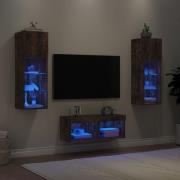 vidaXL Väggmonterade tv-skåp 4 delar med LEDs rökfärgad ek