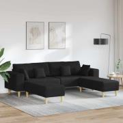 vidaXL Tygsoffa med kudde Svart 208 cm tyg