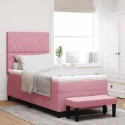 vidaXL Bäddfjäder med madrass med huvudgavel Rosa 100 x 200 cm Sammet