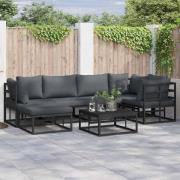 Trädgårdsoffset med kudde 7 pcs Svart Aluminium