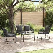 Trädgårdsmöbelset 4 pcs Svart, Antracit Poly rattan, stål, polyester