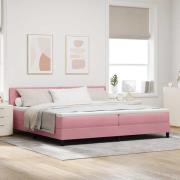 vidaXL Bäddfjäder med madrass med huvudgavel Rosa 200 x 200 cm Sammet