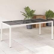 vidaXL Trädgårdsbord med glasskiva vit 190x90x75 cm konstrotting