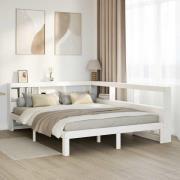 vidaXL Säng med bokhylla utan madrass vit 140x190cm massiv furu