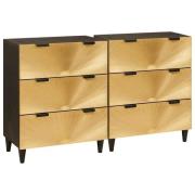 vidaXL Sideboard 2 pcs Svart och Guld 60 x 33 x 75 cm massivt mangoträ