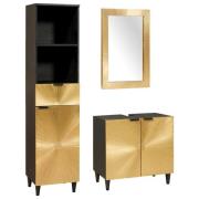 vidaXL Badrumsmöbelset med låda 3 pcs Svart och Guld 38 x 33 x 160 cm