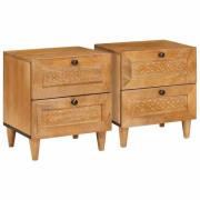 vidaXL Sängbord 2 pcs Ljusbrun 40 x 33 x 46 cm massivt mangoträ